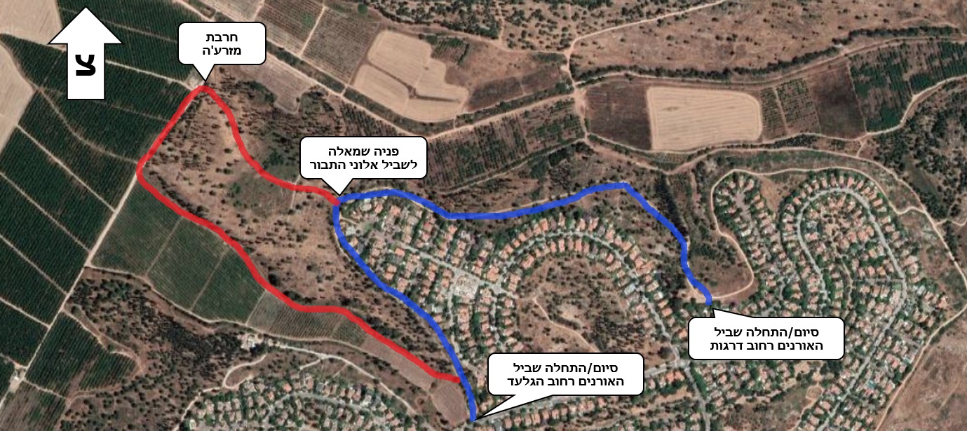 מפת שביל האורנים ושביל אלוני התבור – כוכב יאיר